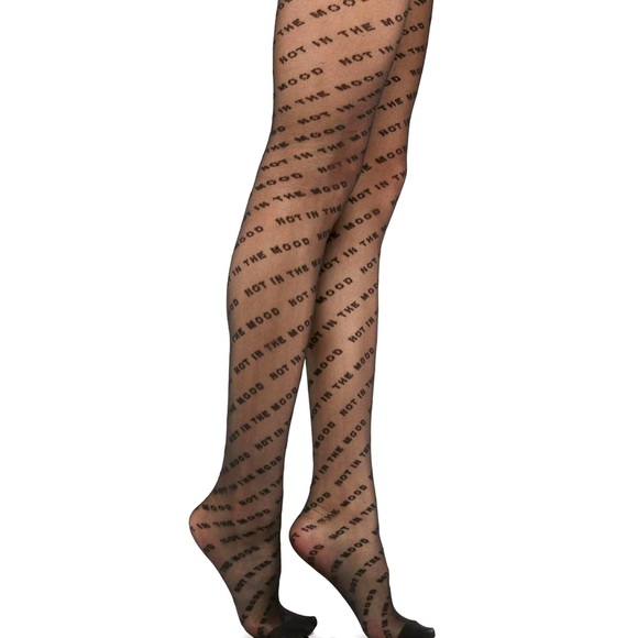 Dolls Kill Accessories - NIP Dolls Kill Skinny Dip Not In The Mood Print Tights Black Large